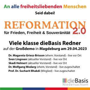Großdemo in Magdeburg „Reformation 2.0“ am 29.04.2023 – mit vielen klasse dieBasis Rednern vor Ort und live zugeschaltet